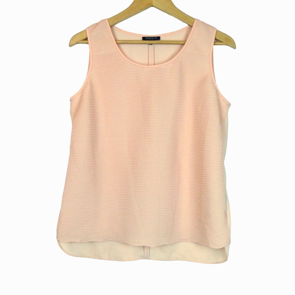 Lafayette 148 Tank Top Womens M Salmon Pink Tiered Pintuck High Low Blouse